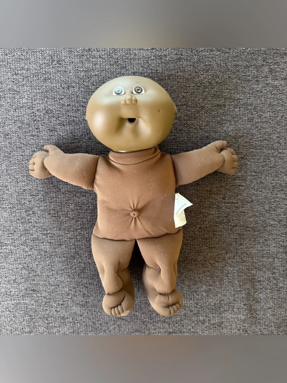 Cabbage Patch Kids Doll 1985 Brown Face Bald African American Blue Denim Overall